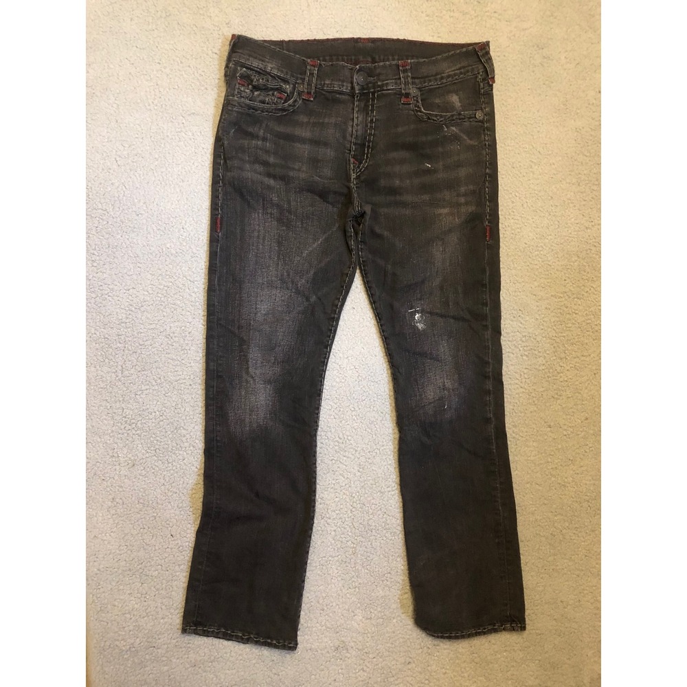 Vtg 2000s True Religion Ricky Black‎ Red Stitch Jeans Mens 38 Made in USA Y2K
